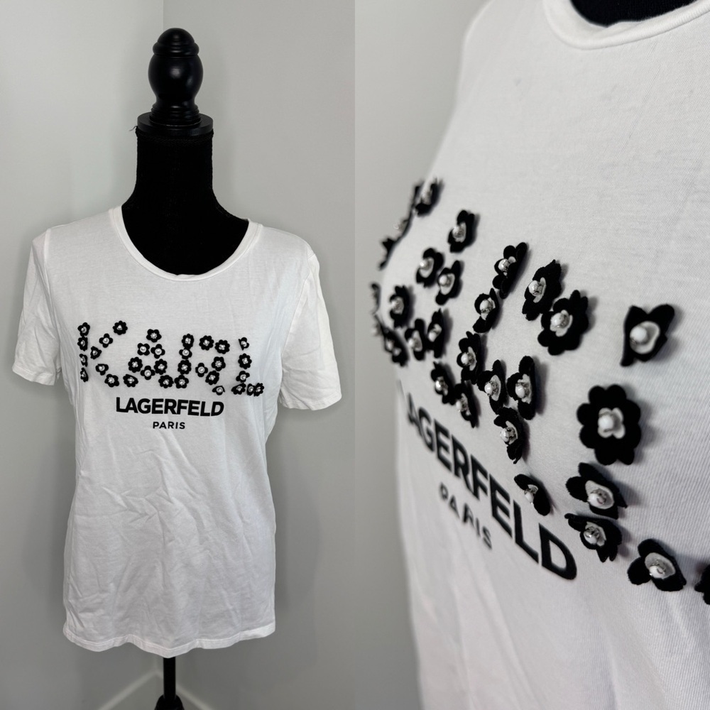 Karl Lagerfeld Embroidered Logo White T-Shirt (S)